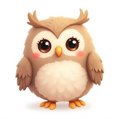 Obraz premium Cute 2D Cartoon Owl Clipart for Kids Isolated on White Background