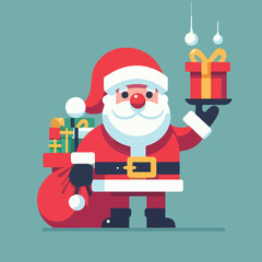 vector image of cute santa claus bringing gifts