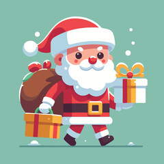 vector image of cute santa claus bringing gifts