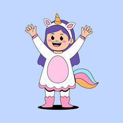Cute girl wearing unicorn costume