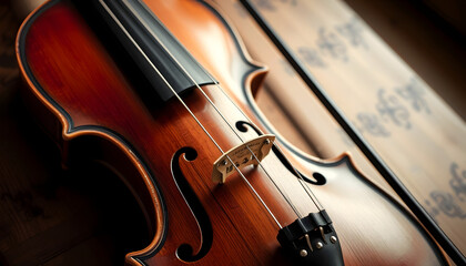 Fototapeta premium Violin vintage musical instrument of orchestra taken with natural light, grunge, with white tones
