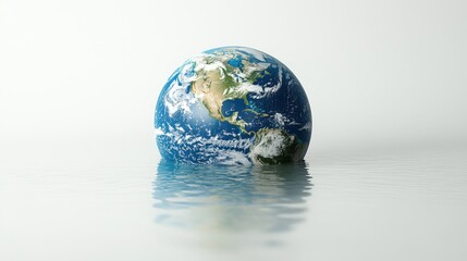 Illustration depicting climate change with a globe partially underwater, symbolizing melting ice caps and rising temperatures, set against a white background.
