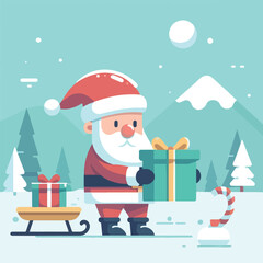 vector image of cute santa claus bringing gifts