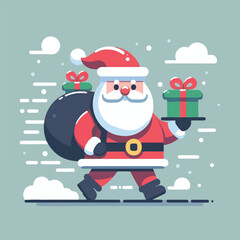 vector image of cute santa claus bringing gifts