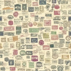 Vintage Seamless Postage Stamp Pattern Design