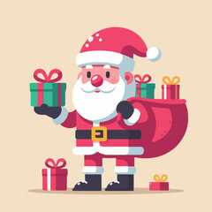 vector image of cute santa claus bringing gifts