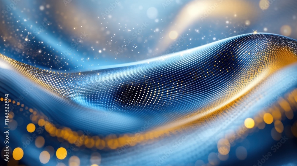 Poster blue and gold abstract background and bokeh on new year's eve. ai generative.