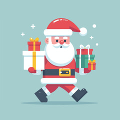 vector image of cute santa claus bringing gifts