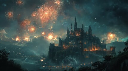 Fototapeta premium fireworks over the castle