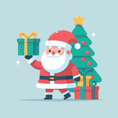 vector image of cute santa claus bringing gifts