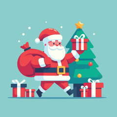 vector image of cute santa claus bringing gifts