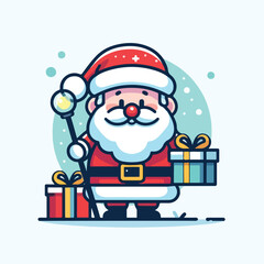 vector image of cute santa claus bringing gifts