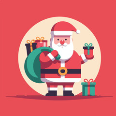 vector image of cute santa claus bringing gifts