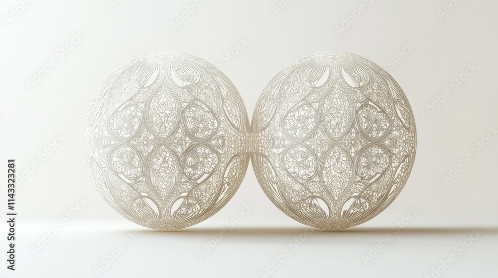 Poster hemispherical vector illustration featuring two interconnecting halves with intricate designs, set a