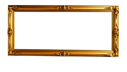 antique gold picture frame isolated on transparent background, angled photoshot, with white tones