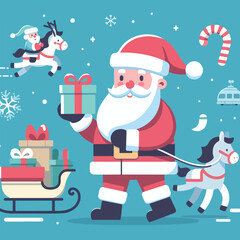 vector image of cute santa claus bringing gifts