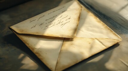 22.A 3D close-up illustration of an aged envelope, slightly open with an old-fashioned letter protruding from it, featuring yellowed paper and soft shadows, capturing a nostalgic feel as if revealing