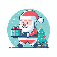 vector image of cute santa claus bringing gifts