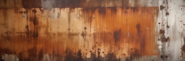 Obraz premium Worn metal surfaces with horizontal rust spots and corrosion overlayed on a industrial environment, rusty, corroded