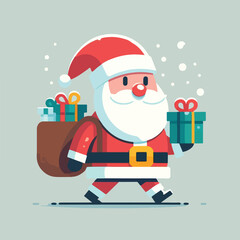 vector image of cute santa claus bringing gifts