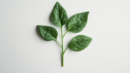 Fototapeta premium Cluster of spinach foliage on a plain white backdrop.