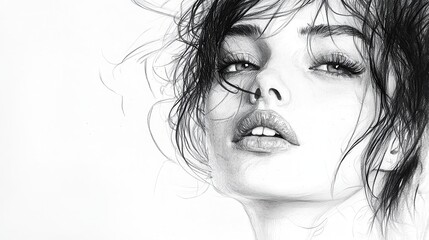 Fototapeta premium Drawing portrait sketch white.