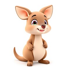Cute 2D Cartoon Kangaroo Clipart for Kids Isolated on White Background


