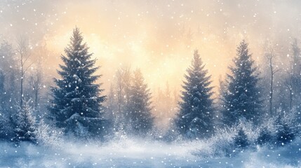 Obraz premium Winter landscape with snow covered fir trees, creating a vintage Christmas wallpaper, winter, landscape, snow, fir trees