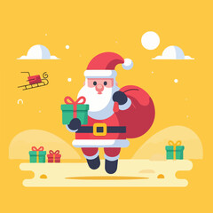 vector image of cute santa claus bringing gifts