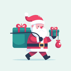 vector image of cute santa claus bringing gifts