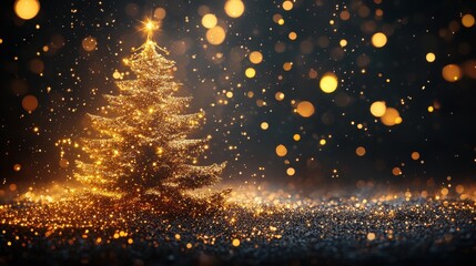 golden christmas tree on black background