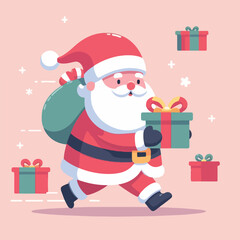 vector image of cute santa claus bringing gifts