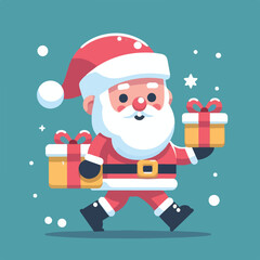 vector image of cute santa claus bringing gifts