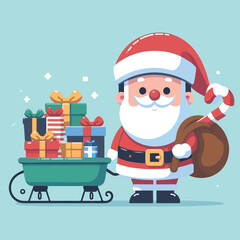 vector image of cute santa claus bringing gifts
