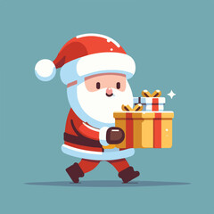 vector image of cute santa claus bringing gifts