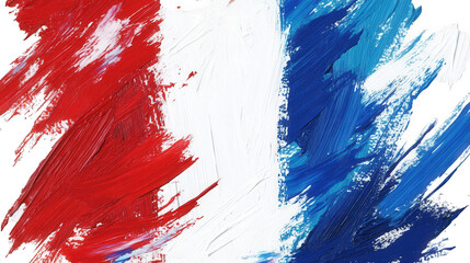 abstract painting of the french flag colors the red. white. and blue are applied in thick. brushstrokes