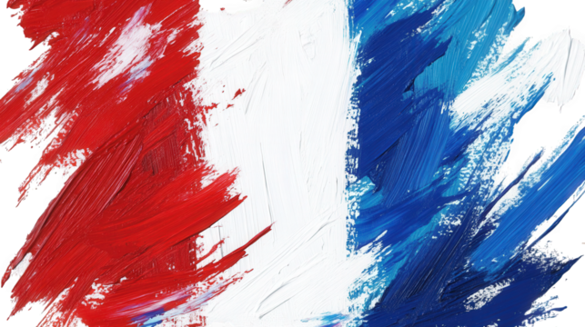 abstract painting of the french flag colors the red. white. and blue are applied in thick. brushstrokes