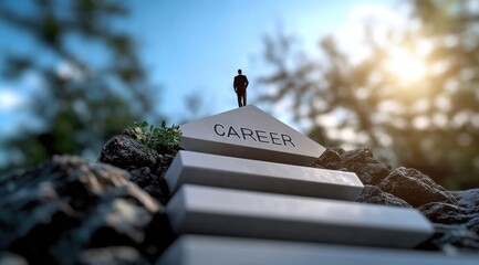 Climbing the ranks, a portrait of individual progress in a competitive environment, representing motivation, learning, and achievement in reaching professional milestones.