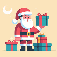 vector image of cute santa claus bringing gifts
