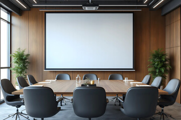 Mock up projector screen Presentation interior conference room Business meeting Office building