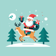 vector image of cute santa claus bringing gifts