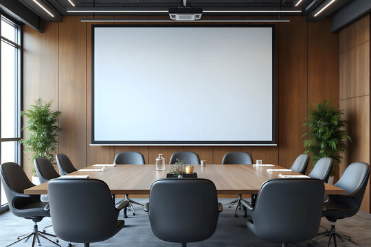 Mock up projector screen Presentation interior conference room Business meeting Office building