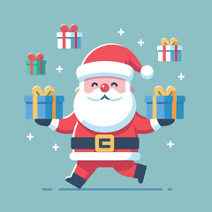 vector image of cute santa claus bringing gifts