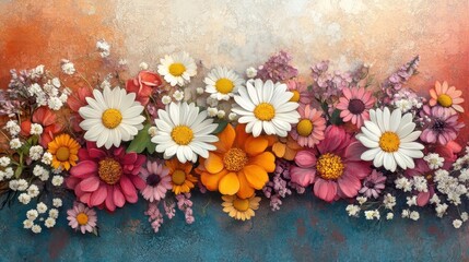 Obraz premium Flower Collage spring flower bouquet flowers daisy illustration.
