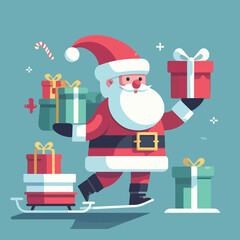 vector image of cute santa claus bringing gifts