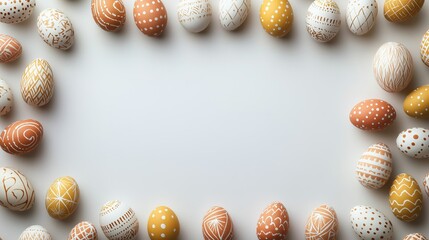 Colorful hand-painted easter eggs creating a festive border on a white background, symbolizing happy easter celebration