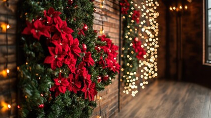 a wall cover with chrismas decoration and lights giving breath taking look