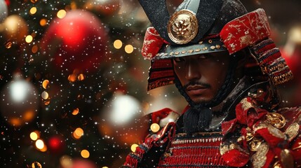Fototapeta premium Japanese samurai Christmas theme