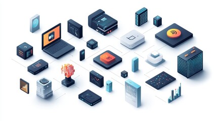 Isolated on a white background, these blockchain applications feature interlinked digital icons that embody innovation, security, and technology.