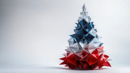 Christmas tree made from polyethylene origami art white background.